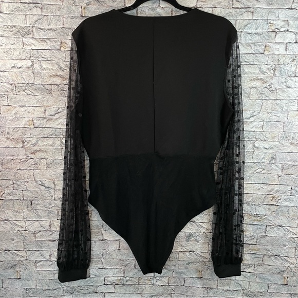 SHEIN curve 0XL BLAck lace sleeves blouse bodysuit - Picture 2 of 5